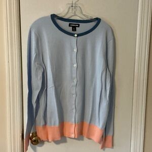 Lands' End Women's Light Blue and Peach Cardigan XL